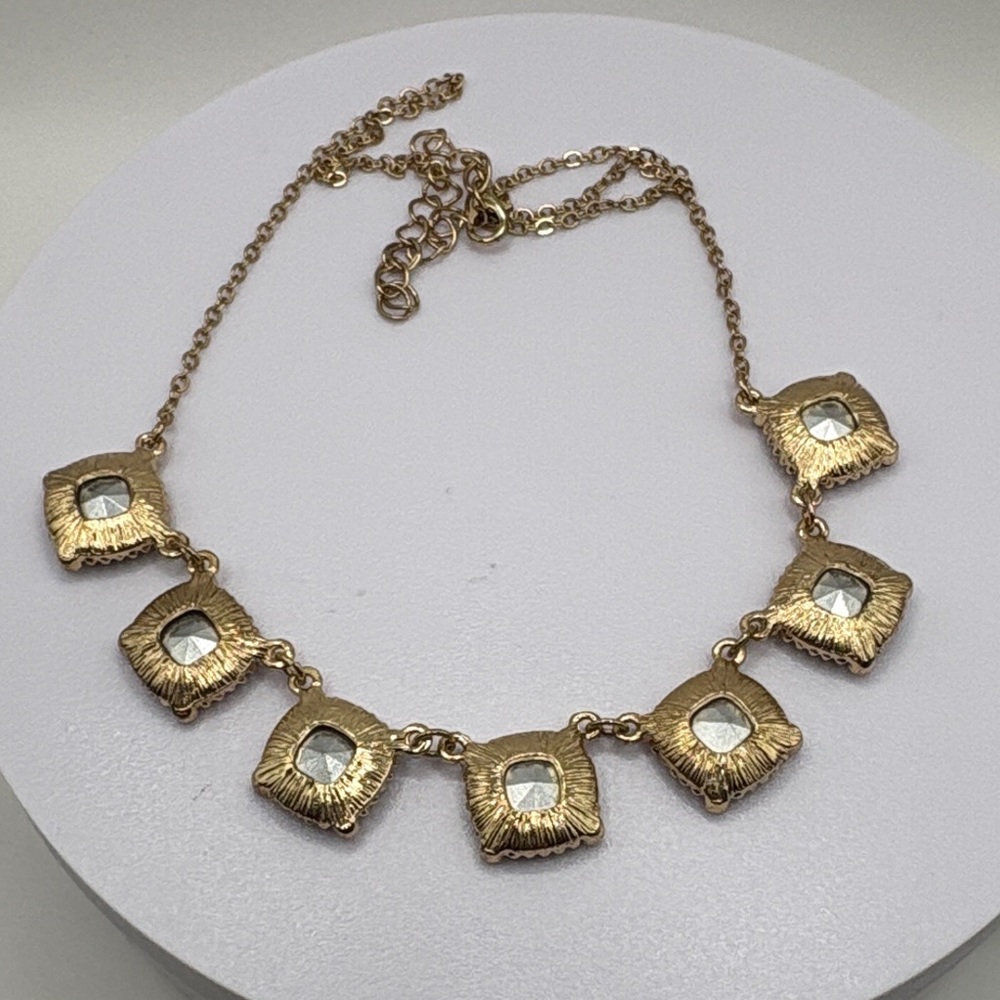 J Crew Gold Statement Necklace Champagne Crystal Square Bib - Picture 9 of 10